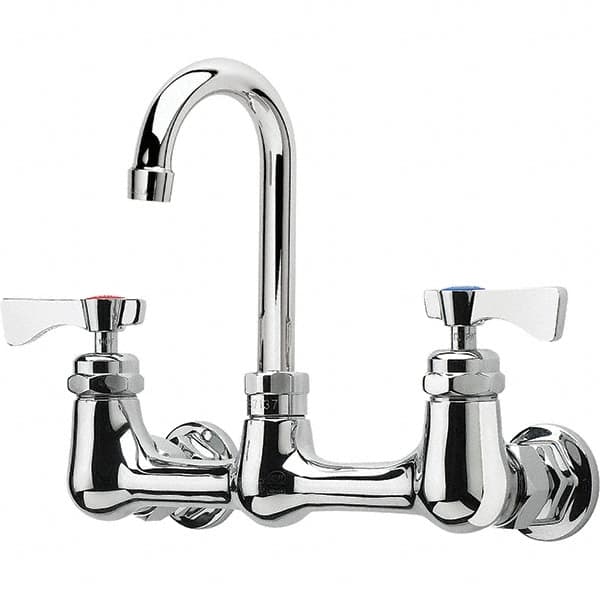 Krowne - Wall Mount, High Arc Service Sink Faucet - Two Handle, Color Coded, Blade Handle, Gooseneck Spout and Nozzle, No Drain - Exact Tooling