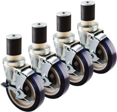 Krowne - 5" Diam x 1" Wide x 6" OAH Stem Mount Swivel Caster with Brake - Polyethylene, 200 Lb Capacity, 1-5/8" Round Stem - Exact Tooling