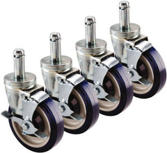 Krowne - 5" Diam x 1" Wide x 6" OAH Stem Mount Swivel Caster with Brake - Polyethylene, 200 Lb Capacity, 1" Round Stem - Exact Tooling