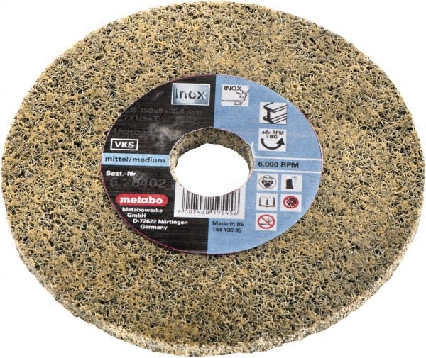 Metabo - 5" Diam, 3/8" Face Width, 7/8" Center Hole, Medium Grade, Fleece Deburring Wheel - Unitized, Hard Density 3 Grade, 10,000 RPM - Exact Tooling
