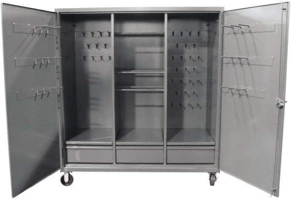 Strong Hold - 3 Shelf 3 Bin Pegboard Storage Cabinet - Steel, 72" Wide x 24" Deep x 80" High, Dark Gray - Exact Tooling