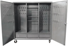 Strong Hold - 3 Shelf 3 Bin Pegboard Storage Cabinet - Steel, 72" Wide x 24" Deep x 80" High, Dark Gray - Exact Tooling