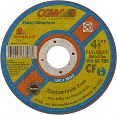 Camel Grinding Wheels - 5" 60 Grit Aluminum Oxide Cutoff Wheel - 0.04" Thick, 7/8" Arbor, 12,250 Max RPM - Exact Tooling