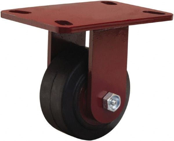 Hamilton - 4" Diam x 2" Wide x 5-5/8" OAH Top Plate Mount Rigid Caster - Rubber Mold on Cast Iron, 300 Lb Capacity, Straight Roller Bearing, 4-1/2 x 6-1/2" Plate - Exact Tooling