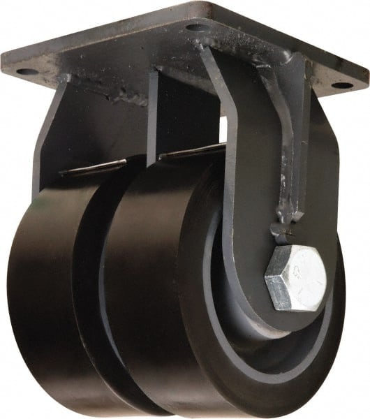 Hamilton - 8" Diam x 3" Wide x 11" OAH Top Plate Mount Dual Rigid Caster - Polyurethane Mold on Forged Steel, 8,800 Lb Capacity, Tapered Roller Bearing, 8-1/2 x 8-1/2" Plate - Exact Tooling