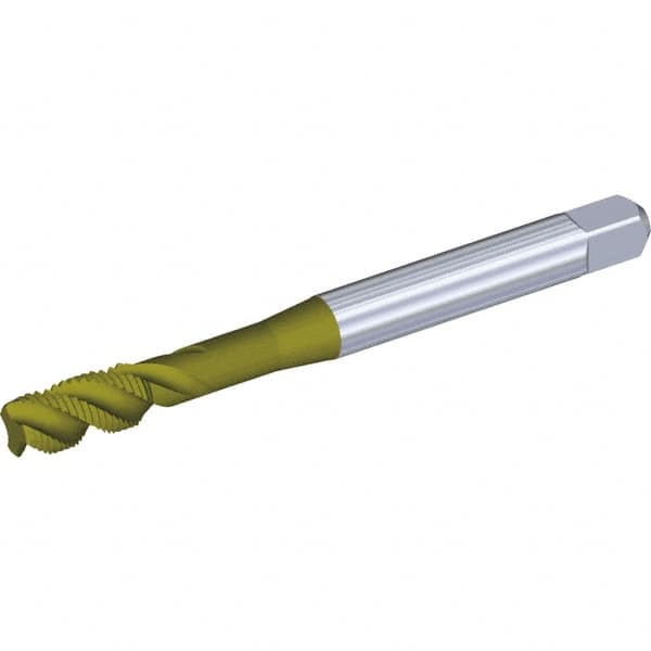 Kennametal - M4x0.70 Metric 3 Flute 6H Modified Bottoming Spiral Flute Tap - Vanadium High Speed Steel, TiCN/TiN Finish, 63mm OAL, Right Hand Flute, Right Hand Thread - Exact Tooling