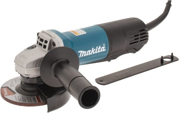 Makita - 4-1/2" Wheel Diam, 10,000 RPM, Corded Angle & Disc Grinder - 5/8-11 Spindle, 120 Volts, 7.5 Amps, Side Exhaust - Exact Tooling