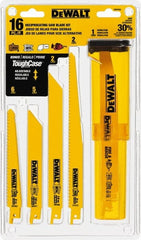 DeWALT - 16 Pieces, 6" to 9" Long x 0.04" Thickness, Bi-Metal Reciprocating Saw Blade Set - Straight Profile, 6 to 18 Teeth, Toothed Edge - Exact Tooling
