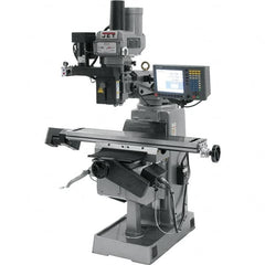 Jet - 9" Table Width x 49" Table Length, Variable Speed Pulley Control, 3 Phase Knee Milling Machine - R8 Spindle Taper, 3 hp - Exact Tooling