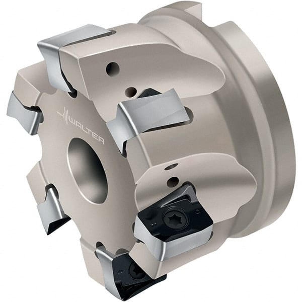 Walter - 8 Inserts, 100mm Cut Diam, 32mm Arbor Diam, 13mm Max Depth of Cut, Indexable Square-Shoulder Face Mill - LN.. 1307.. Insert Compatibility, Through Coolant, Series Xtra-tec - Exact Tooling