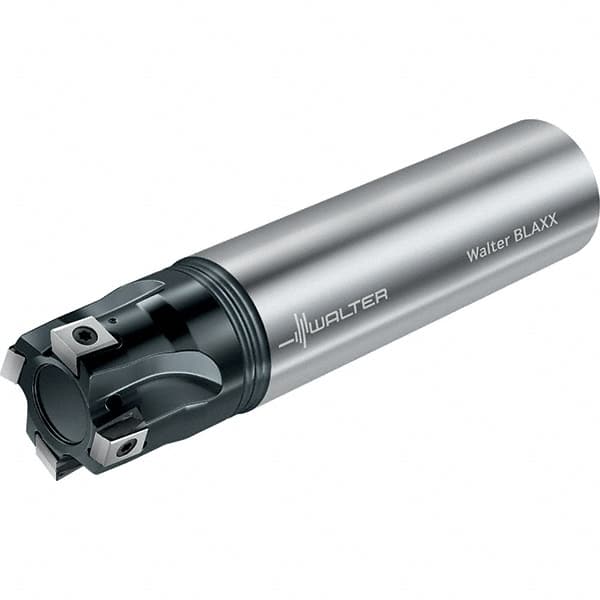 Walter - 1" Cut Diam, 0.331" Max Depth of Cut, 1" Shank Diam, 8" OAL, Indexable Square Shoulder End Mill - Multiple Insert Styles, Cylindrical Shank, 90° Lead Angle, Through Coolant, Series Blaxx - Exact Tooling