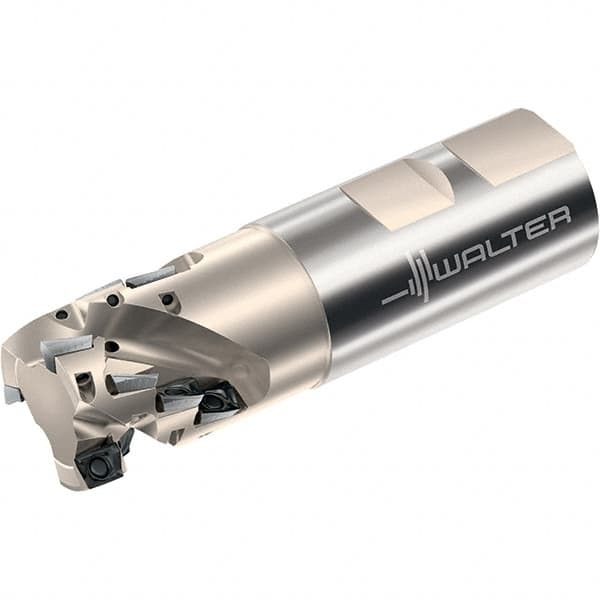 Walter - 20mm Cut Diam, 30mm Max Depth of Cut, 20mm Shank Diam, 96mm OAL, Indexable Square Shoulder Helical End Mill - Multiple Insert Styles, Weldon Shank, 90° Lead Angle, Through Coolant, Series Xtra-tec - Exact Tooling