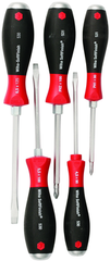 5 Piece - SoftFinish® Cushion Grip Extra Heavy Duty Screwdriver w/ Hex Bolster & Metal Striking Cap Set - #53075 - Includes: Slotted 4.5 - 6.5mm Phillips #1 - 2 - Extra Heavy Duty - Exact Tooling