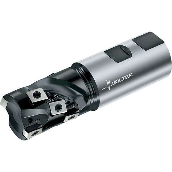 Walter - 32mm Cut Diam, 40.01mm Max Depth of Cut, 32mm Shank Diam, 111mm OAL, Indexable Square Shoulder Helical End Mill - LN.U0904..R Inserts, Weldon Shank, 90° Lead Angle, Through Coolant, Series F5038 - Exact Tooling