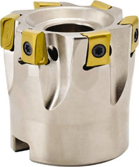 Seco - 4 Inserts, 1-1/2" Cut Diam, 0.315" Max Depth of Cut, Indexable Square-Shoulder Face Mill - 1.57" High, LOEX 0804 Insert Compatibility, Series Square T4-08 - Exact Tooling