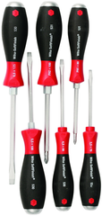 6 Piece - SoftFinish® Cushion Grip Extra Heavy Duty Screwdriver w/ Hex Bolster & Metal Striking Cap Set - #53096 - Includes: Slotted 3.5 - 6.5mm Phillips #1 - 2 - Exact Tooling