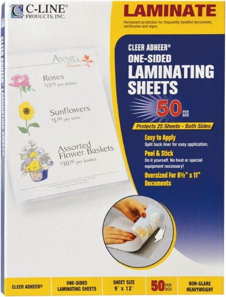 C-LINE - 50 Self-Laminating Sheets - 2 mil Thick x 9" Wide x 1' Long - Exact Tooling
