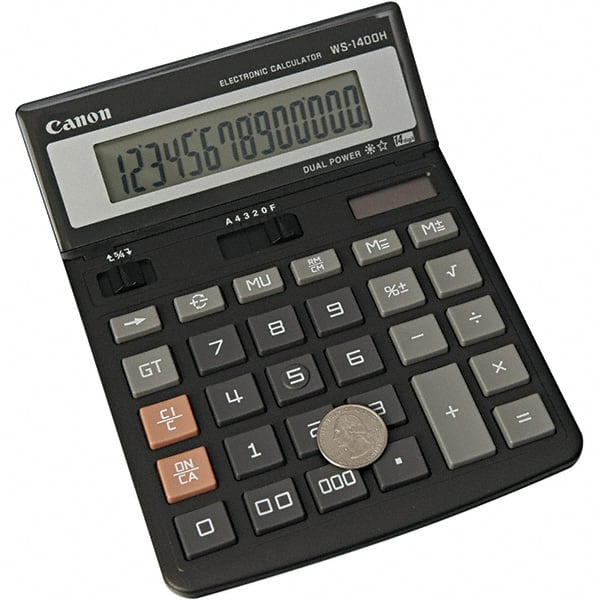 Canon - 14-Digit LCD 14 Function Handheld Calculator - 5-7/8 x 7-7/8 Display Size, Black, Solar & Battery Powered - Exact Tooling