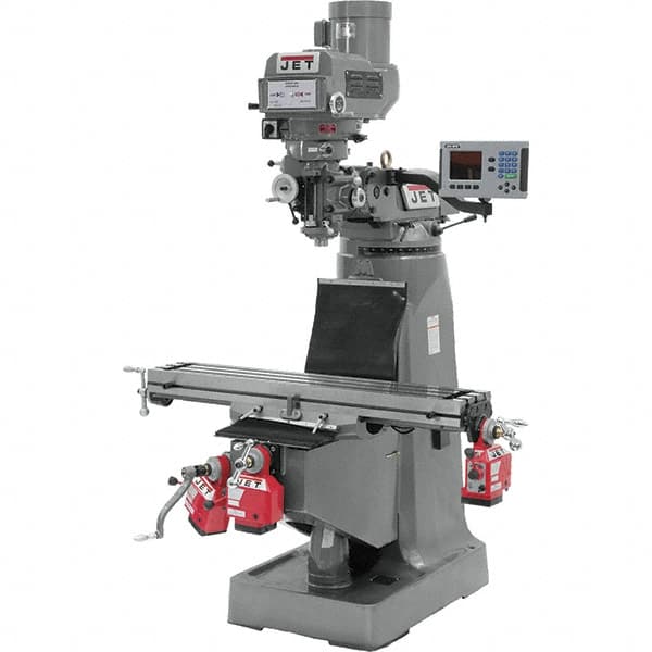 Jet - 9" Table Width x 49" Table Length, Variable Speed Pulley Control, 3 Phase Knee Milling Machine - R8 Spindle Taper, 3 hp - Exact Tooling