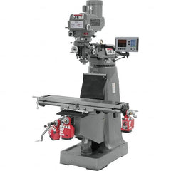 Jet - 9" Table Width x 49" Table Length, Variable Speed Pulley Control, 3 Phase Knee Milling Machine - R8 Spindle Taper, 3 hp - Exact Tooling