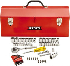 Proto - 65 Piece 1/4 & 3/8" Drive Standard Socket Set - 6 & 12 Points, 1/4 to 5/8", 4 to 17mm, Inch/Metric Measurement Standard - Exact Tooling