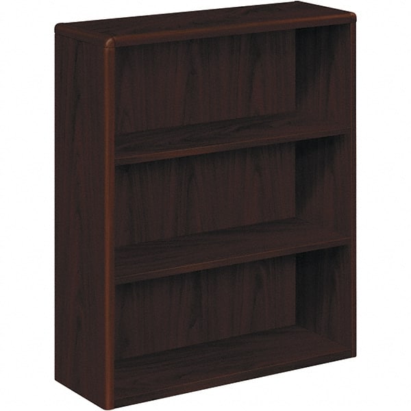 Hon - 3 Shelf, 43.38" High x 36" Wide Bookcase - 13-1/8" Deep, High-Pressure Laminate, Mahogany - Exact Tooling
