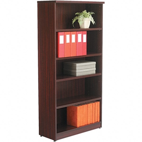 ALERA - 5 Shelf, 65" High x 31-3/4" Wide Bookcase - 14" Deep, Woodgrain Laminate, Mahogany - Exact Tooling