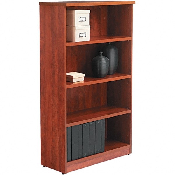ALERA - 4 Shelf, 55" High x 31-3/4" Wide Bookcase - 14" Deep, Woodgrain Laminate, Medium Cherry - Exact Tooling