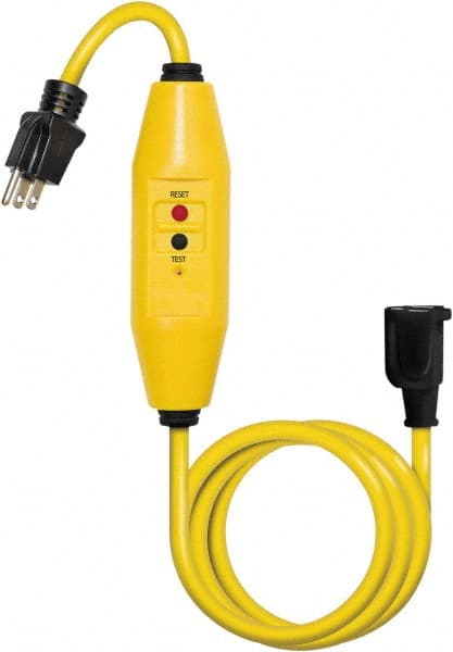 Tower - 1 Outlet, 125 Volt, 15 Amp Rating, 4 to 6 mA Max Surge, Plug In, Automatic, Commercial, Industrial GFCI - 6 Ft. Long Cord, 5-15P and R NEMA Configuration, Polycarbonate Housing - Exact Tooling