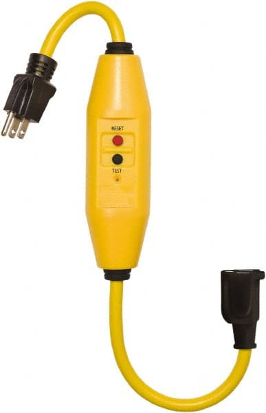 Tower - 1 Outlet, 125 Volt, 15 Amp Rating, 4 to 6mA Max Surge, Plug In, Automatic, Commercial, Industrial GFCI - 1-1/2 Ft. Long Cord, 5-15P and R NEMA Configuration, Polycarbonate Housing - Exact Tooling