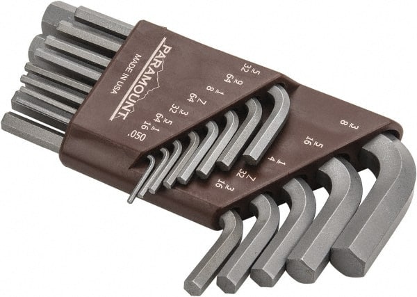 Paramount - 13 Piece L-Key Short Arm Hex Key Set - Hex Range 0.05 to 3/8", Steel - Exact Tooling