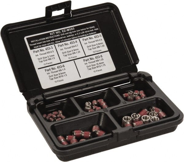 E-Z LOK - 50 Inserts, M3x0.50 - M8x1.25 Internal Thread, M3x8.00 Metric Coarse, Stainless Steel, Thread Repair Kit - Exact Tooling