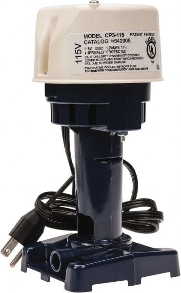 Little Giant Pumps - 1.2 Amp, 115 Volt, 1/30 hp, 1 Phase, Thermal Plastic Evaporative Cooler Pumps Machine Tool & Recirculating Pump - 9.3 GPM, 12 psi, 9" Overall Height, 4-1/2" Body Length, ABS Impeller, Open Fan Cooled Motor - Exact Tooling