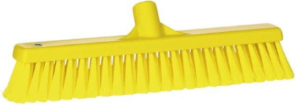 Vikan - 16" Fine Particle Synthetic Push Broom - 2" Bristle Length, Plastic Block, European Threaded Handle Connection - Exact Tooling