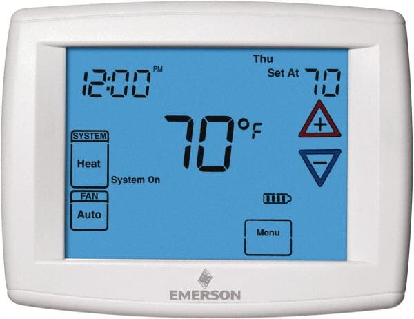 White-Rodgers - 45 to 99°F, 3 Heat, 2 Cool, Universal Touch Screen Programmable Thermostat - 0 to 30 Volts, Horizontal Mount, Electronic Contacts Switch - Exact Tooling