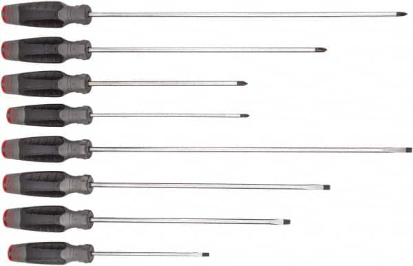 Proto - 8 Piece Slotted & Phillips Screwdriver Set - Bit Sizes: Philips #1 to #2 - Exact Tooling