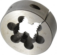 Cle-Line - 1-3/8 - 6 UNC Thread, 3" Outside Diam Carbon Steel Round Die - 1" Thick, Right Hand Thread, Series 0610, Adjustable - Exact Tooling