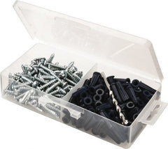 Value Collection - 200 Piece, #10 to 12 Screw, Plastic & Steel Slotted/Phillips Drive Anchor Assortment - Zinc Plated, 1" Long - Exact Tooling