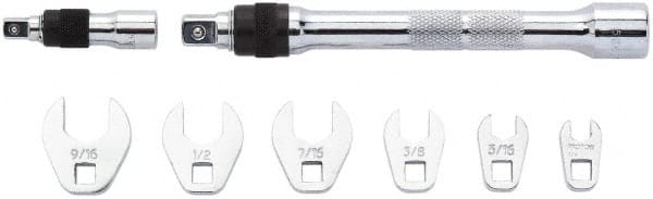 Proto - 8 Piece 1/4" Drive Open End Crowfoot Wrench Set - 1/4 to 9/16", with Clip Rail - Exact Tooling