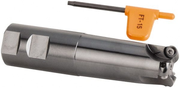 Kennametal - 1-1/4" Cutting Diam, 1-1/4" Shank Diam, 1-1/4" Max Depth of Cut, Straight Shank Indexable Copy End Mill - 3 Inserts, RD.X 10.. Insert, KDM Toolholder, Through Coolant - Exact Tooling