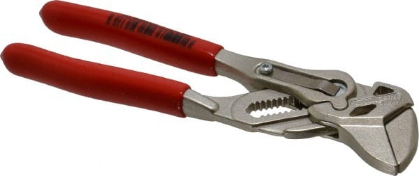 Knipex - 6" OAL, 20mm Jaw Length, 14 Position Pipe Wrench Tongue & Groove Pliers - Parallel Smooth Straight Jaws, Plier Head, Plastic Coated Handles - Exact Tooling