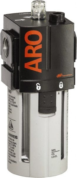 ARO/Ingersoll-Rand - 1/2" NPT, 150 Max psi Standard Modular Lubricator - Polycarbonate Bowl, Aluminum Body, 156 CFM, 125°F Max Temp, 2.76" Long x 2.87" Wide x 7.08" High - Exact Tooling