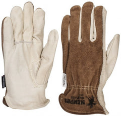 MCR Safety - Size L (9) Split Back/Grain Palm Cowhide General Protection Work Gloves - For Work & Driver, Uncoated, Full Fingered, Cream/Black/Brown, Paired - Exact Tooling