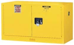 Justrite - 2 Door, 1 Shelf, Yellow Steel Stackable Safety Cabinet for Flammable and Combustible Liquids - 24" High x 43" Wide x 18" Deep, Manual Closing Door, 17 Gal Capacity - Exact Tooling