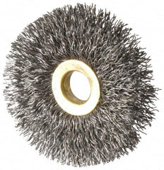 Osborn - 2-1/2" OD, 1/2" Arbor Hole, Crimped Steel Wheel Brush - 1/4" Face Width, 3/4" Trim Length, 0.014" Filament Diam, 20,000 RPM - Exact Tooling