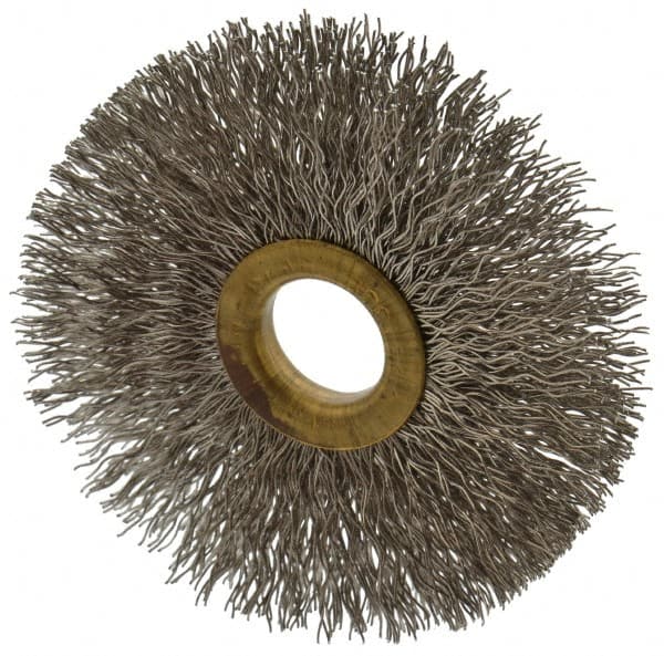 Osborn - 3" OD, 5/8" Arbor Hole, Crimped Stainless Steel Wheel Brush - 3/8" Face Width, 15/16" Trim Length, 0.014" Filament Diam, 20,000 RPM - Exact Tooling