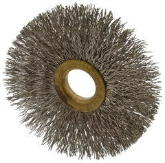 Osborn - 3" OD, 5/8" Arbor Hole, Crimped Stainless Steel Wheel Brush - 3/8" Face Width, 15/16" Trim Length, 0.014" Filament Diam, 20,000 RPM - Exact Tooling