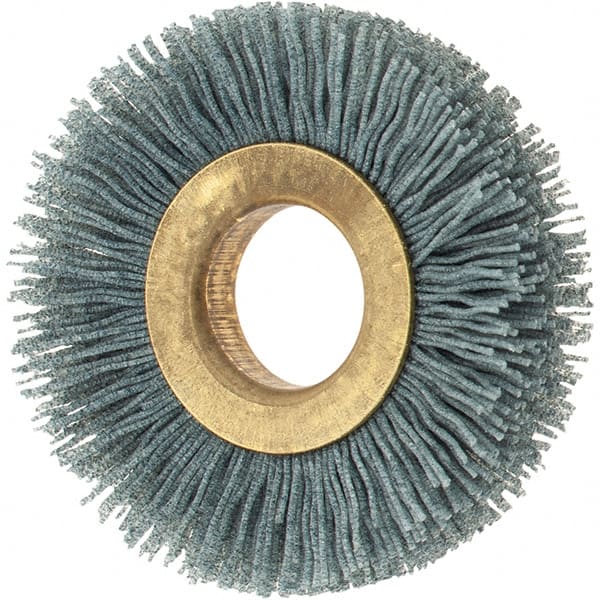 Osborn - 2" OD, 5/8" Arbor Hole, Crimped Nylon Wheel Brush - 3/8" Face Width, 7/16" Trim Length, 0.024" Filament Diam, 15,000 RPM - Exact Tooling