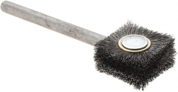 Osborn - Flat Steel Tube Brush - 0.006" Filament Diam, 1" Brush Length, 3-1/4" OAL, 1/4" Diam Shank - Exact Tooling