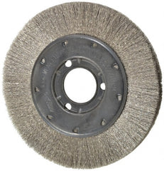 Osborn - 6" OD, 1-1/4" Arbor Hole, Crimped Stainless Steel Wheel Brush - 5/8" Face Width, 1-1/8" Trim Length, 0.005" Filament Diam, 6,000 RPM - Exact Tooling